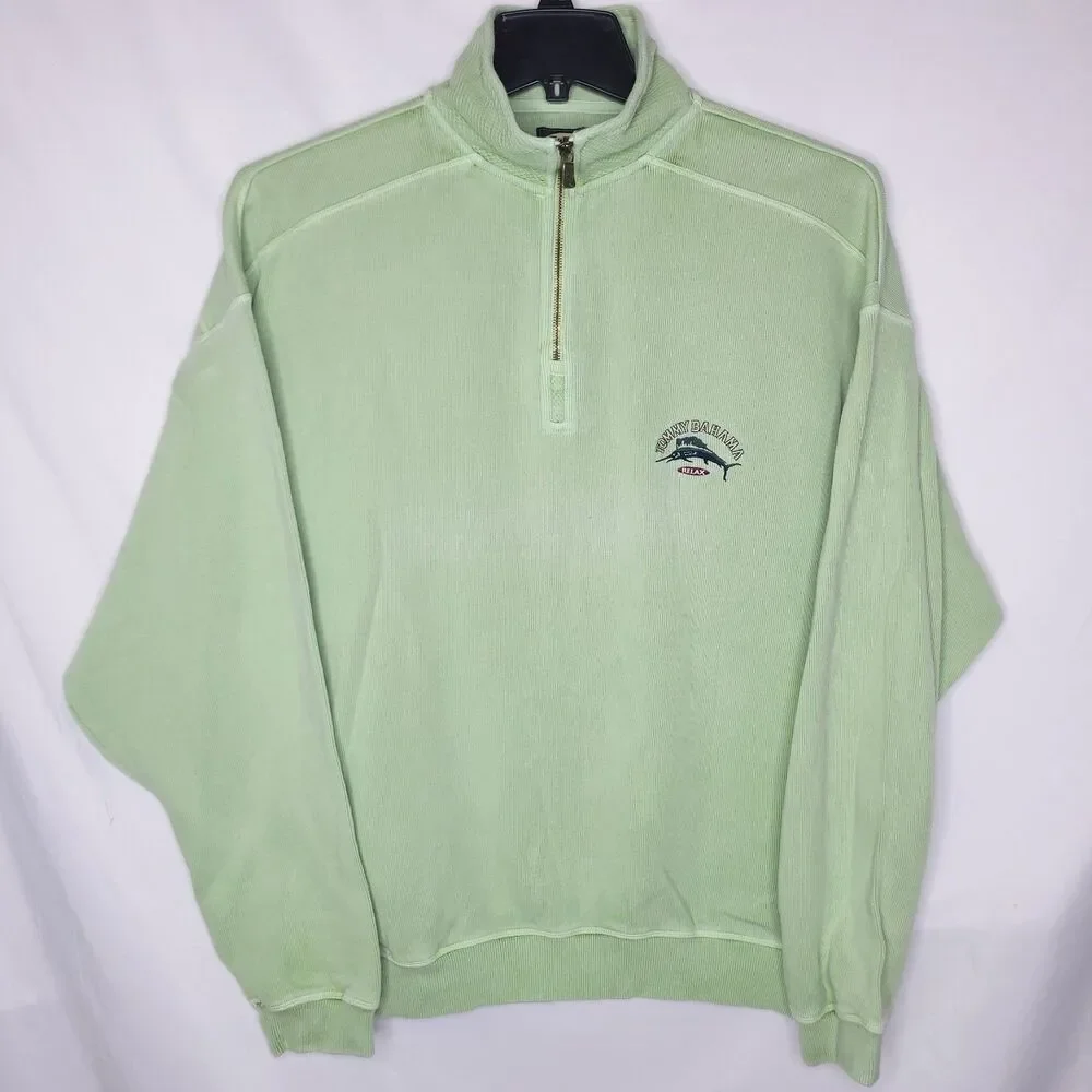 Tommy Bahama Sweater Mens Large Green 1/4 Zip Relax